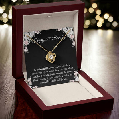Happy 50Th Birthday Gift For Her Sentimental Gift Birthday Jewelry Necklace Gift Box With Message Card Love Knot Necklace
