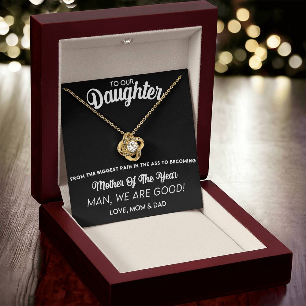 Humor And Elegant Gift For Your Wonderful Daughter On Mother's Day Love Knot Necklace