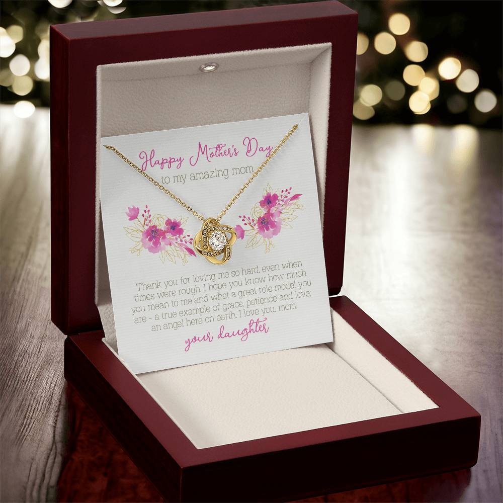 Mother's Day Gift From Daughter Love Knot Necklace Mother's Day Jewelry Cubic Zirconia Necklace Love Knot Necklace