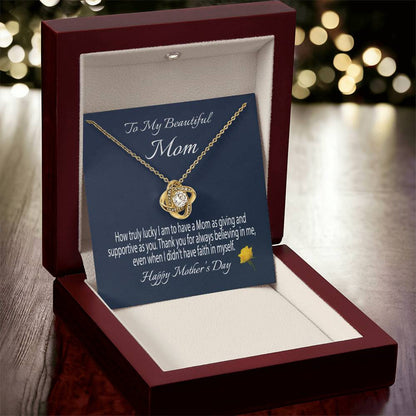 To My Beautiful Mom Gift Necklace Mother's Day Message Card Necklace For Mom To Mom From Daughter Gift To Mom From Son Gift Ne(1) Love Knot Necklace