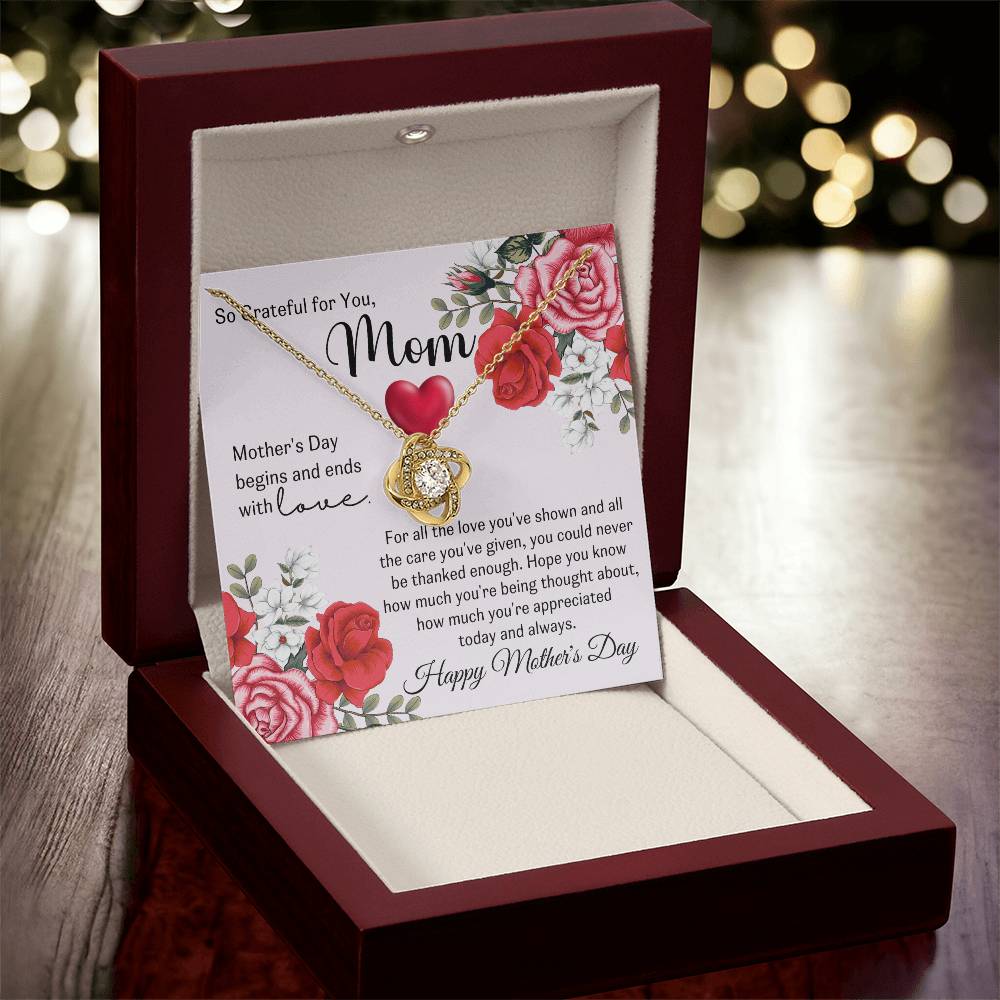 So Grateful For Your Love Mother's Day Gift For Mom Love Knot Necklace