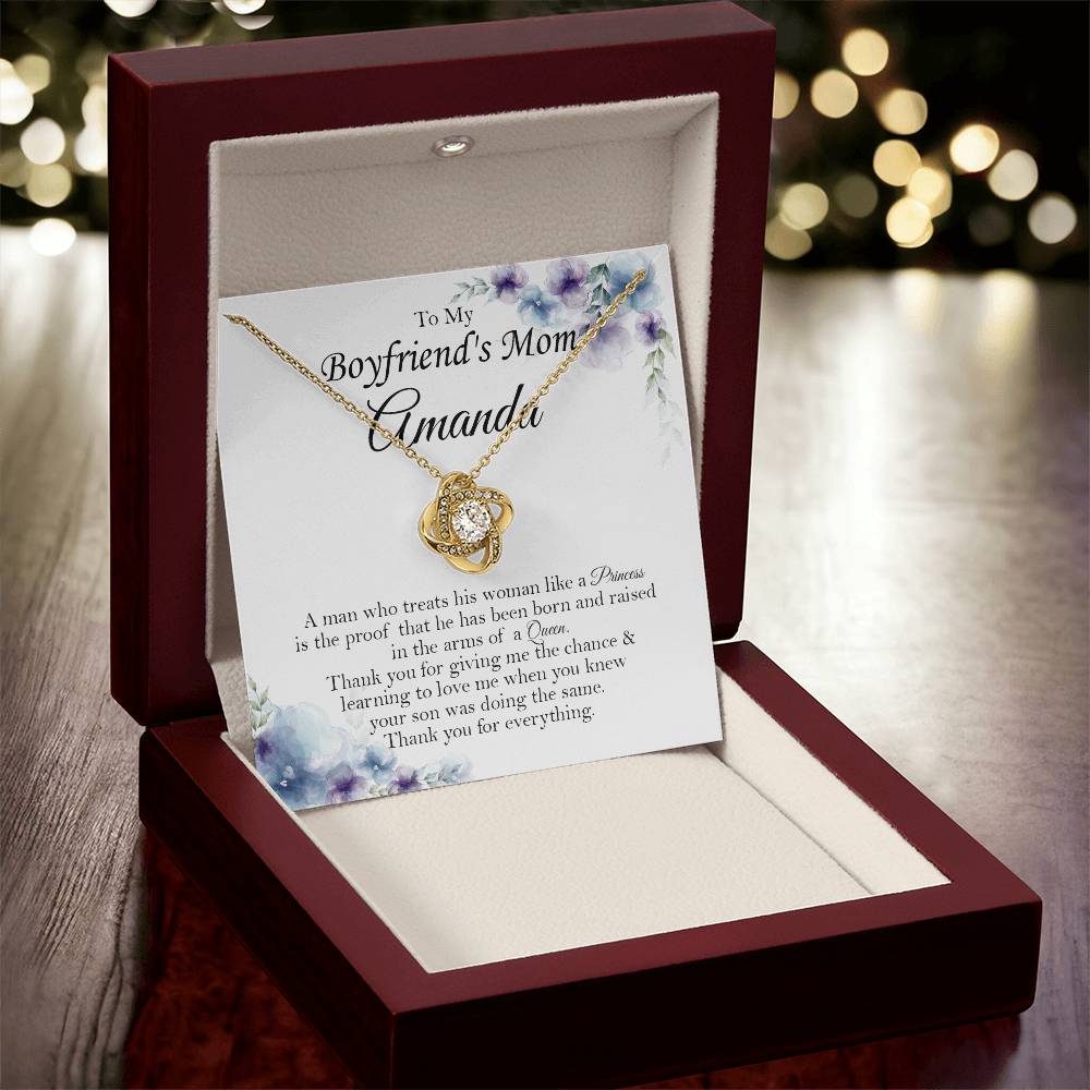 To My Boyfriends Mom Gift Customize Custom Name On Message Card Boyfriend's Mom Gift Birthday Mom Gift Gift For Boyfriend Mom Mother's Day Gift Love Knot Necklace