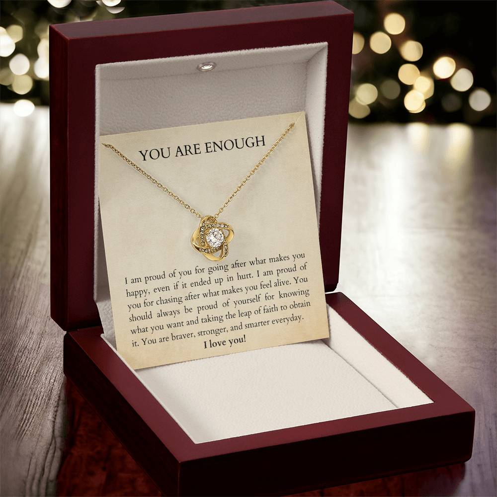 Affirm Gift For Bestie. You Are Enough. You Are Loved. Gift Idea For Bestie. Affirm Necklace. Words Of Wisdom Gift. Gift Of Encoura Love Knot Necklace
