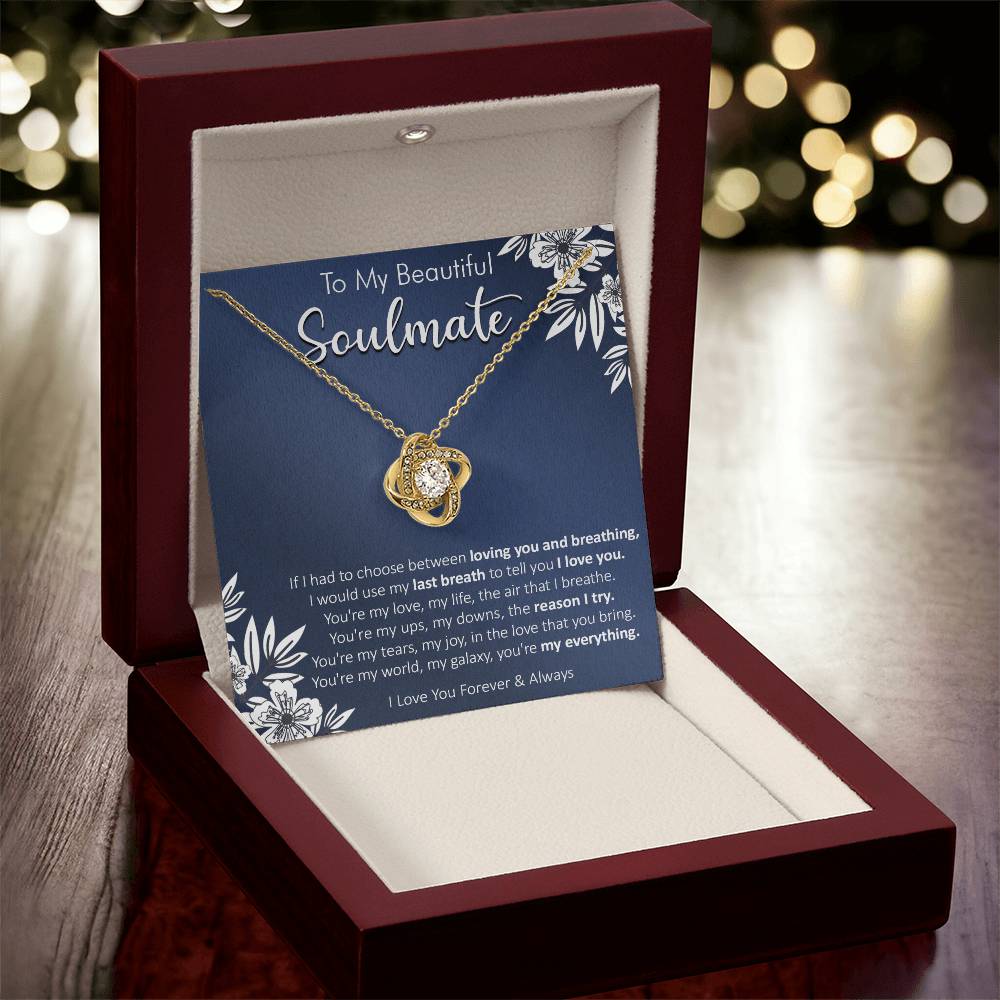 Gift For Your Soulmate - Last Breath I Breath Navy Flower Love Knot Necklace Love Knot Necklace