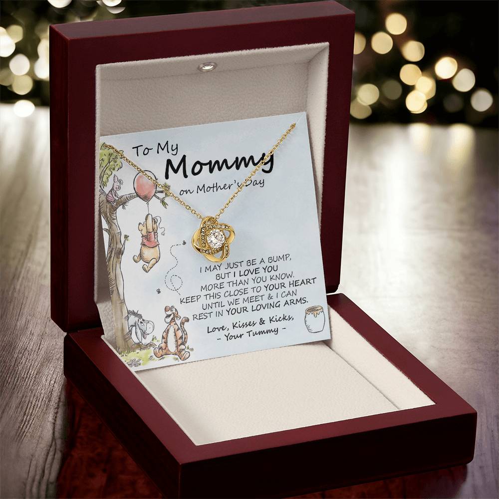 New Mommy Necklace New Mom Gift Mom To Be Winnie The Pooh Baby Shower Gift First Time Mom Pregnancy Gift Love Knot Necklace