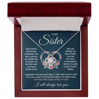 To My Sister Squeezed Love Knot Necklace Gift Set Love Knot Necklace