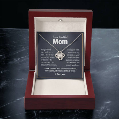 To My Beautiful Mom Necklace Gift From Daughter On Mother's Day Birthday Anniversary Love Knot Necklace