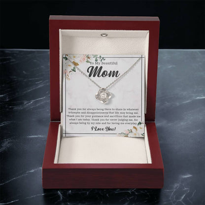 To My Beautiful Mom Necklace Gift For Mom From Daughter From Son Mother's Day Gift Thank You Mom Love Knot Necklace