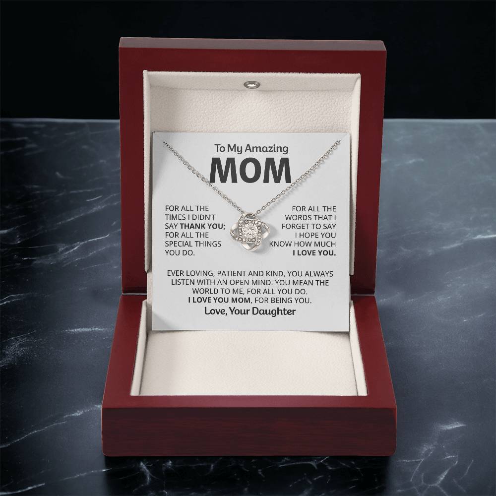 To My Amazing Mom - Heart Melt Message Love Knot Necklace Love Knot Necklace