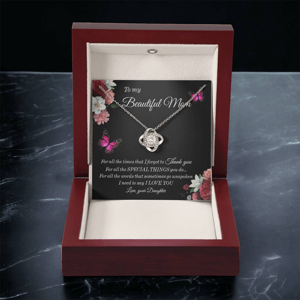 To My Beautiful Mom Necklace Sentimental Gift For Mom From Daughter Mom Birthday Gift Mother's Day Jewelry Gift Love Knot Necklace