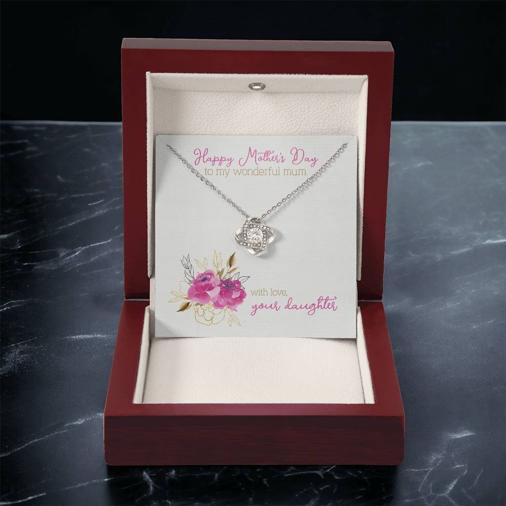 Mothers Day Gift To Mum From Daughter Love Knot Necklace White Gold Cubic Zirconia Mother's Day Gift Love Knot Necklace