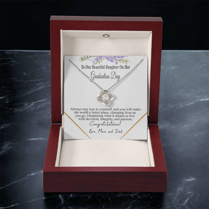 Graduation Gift Necklace For Daughter To Our Beautiful Daughter On Her Graduation Day Message Card Necklace For Daughter Gr Love Knot Necklace