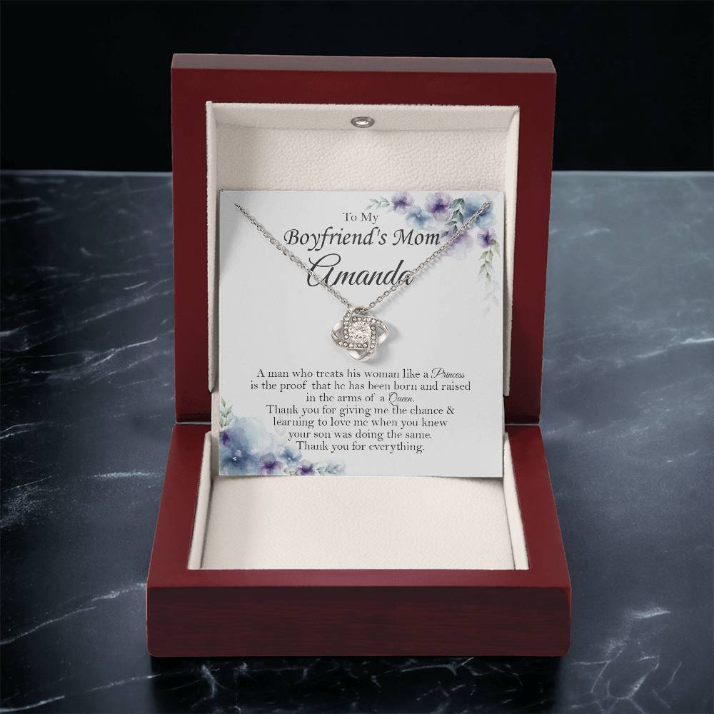 To My Boyfriends Mom Gift Customize Custom Name On Message Card Boyfriend's Mom Gift Birthday Mom Gift Gift For Boyfriend Mom Mother's Day Gift Love Knot Necklace