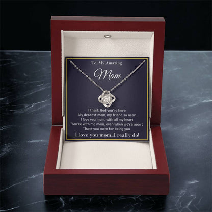 To My Amazing Mom Unique Necklace With A Special Message Card. A Great Gift For A Loved Mom Love Knot Necklace