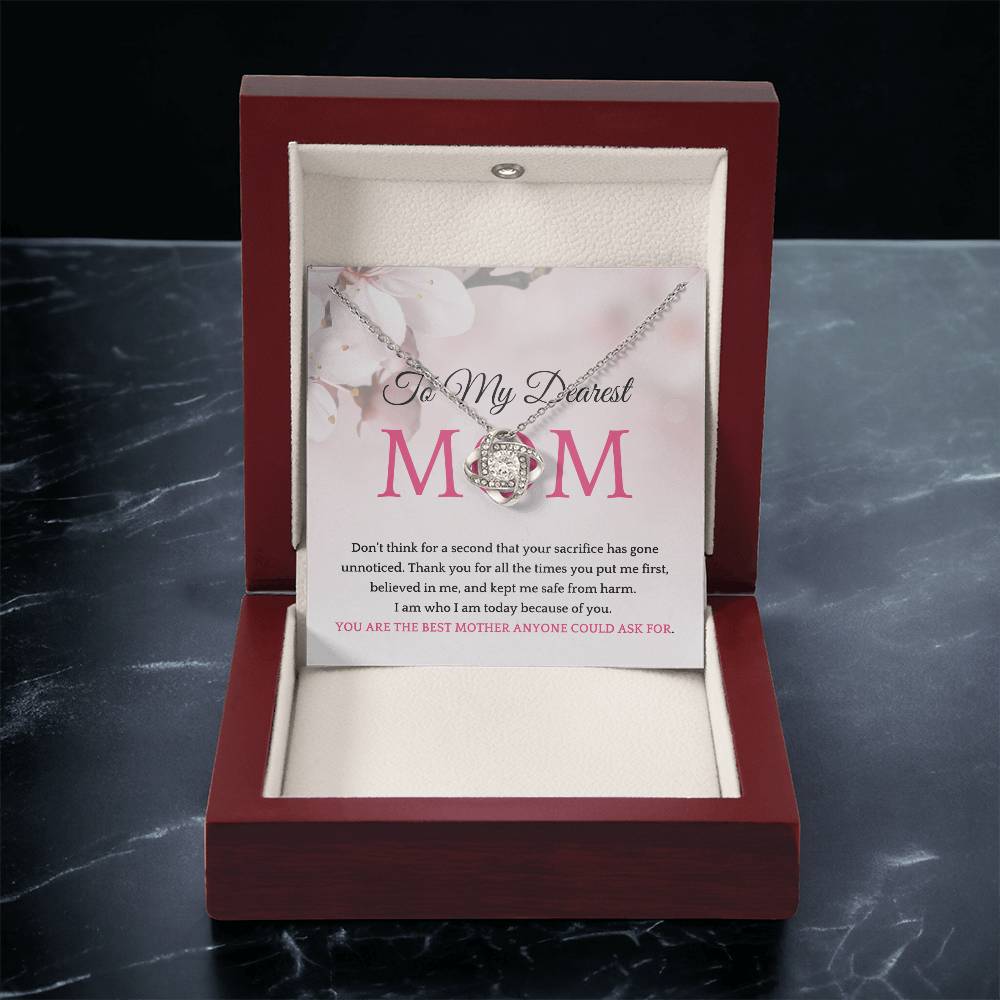 Thank You To My Dearest Mom Elegant Center Cz Love Knot Pendant Necklace Love Knot Necklace