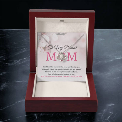 Thank You To My Dearest Mom Elegant Center Cz Love Knot Pendant Necklace Love Knot Necklace