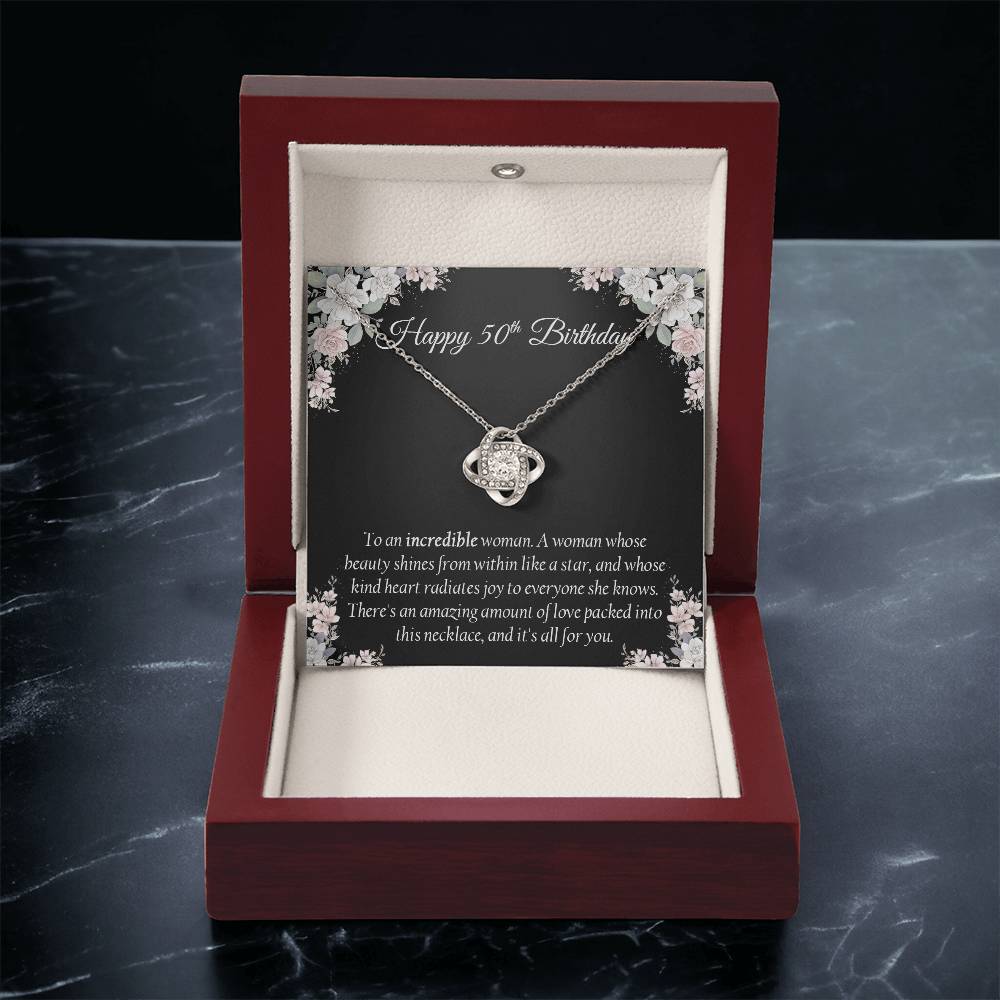 Happy 50Th Birthday Gift For Her Sentimental Gift Birthday Jewelry Necklace Gift Box With Message Card Love Knot Necklace