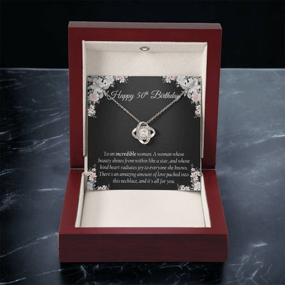 Happy 50Th Birthday Gift For Her Sentimental Gift Birthday Jewelry Necklace Gift Box With Message Card Love Knot Necklace