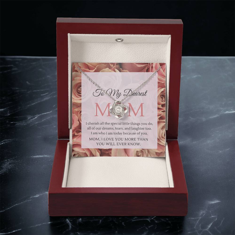 Mom I Love You More Than You Will Ever Know Cz Pendant And Earrings Gift Set Love Knot Necklace