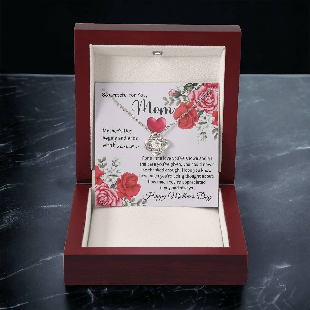 So Grateful For Your Love Mother's Day Gift For Mom Love Knot Necklace