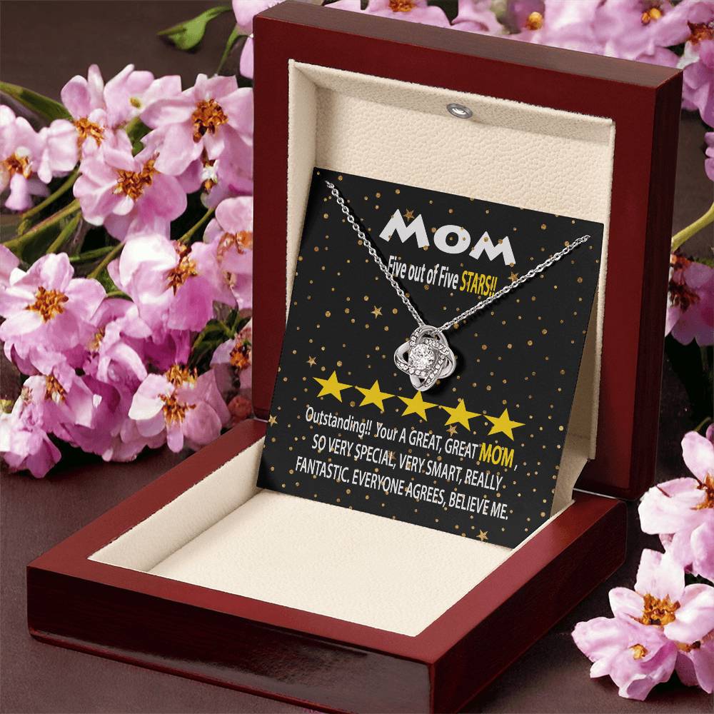 Humorous Gift For Mom Five Star Review For Mom Message Card Gift Necklace For Mom Funny Gift Necklace For Mom Birthday Mother's Day Gift Ne Love Knot Necklace