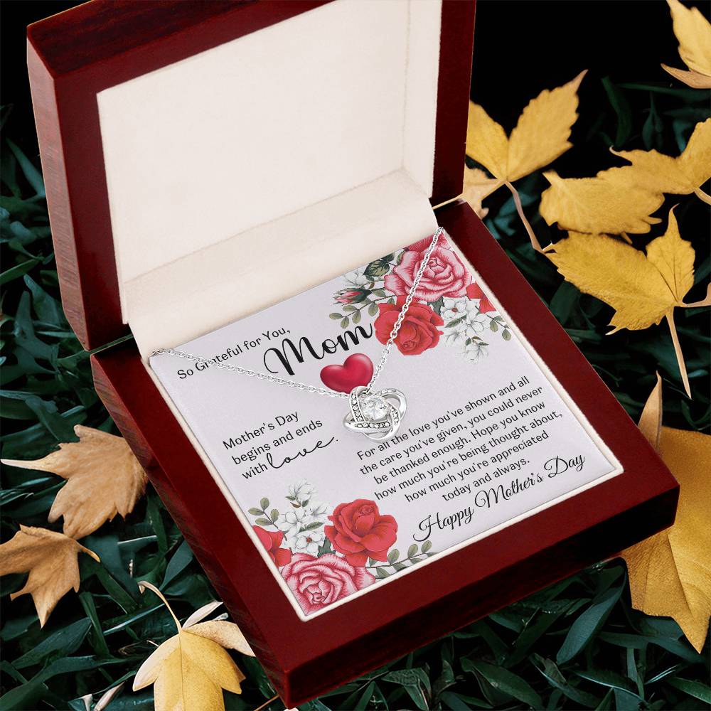 So Grateful For Your Love Mother's Day Gift For Mom Love Knot Necklace