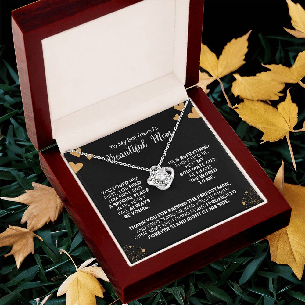 To My Boyfriend's Mom - Thank You For Raising The Perfect Man - Love Knot Necklace Love Knot Necklace