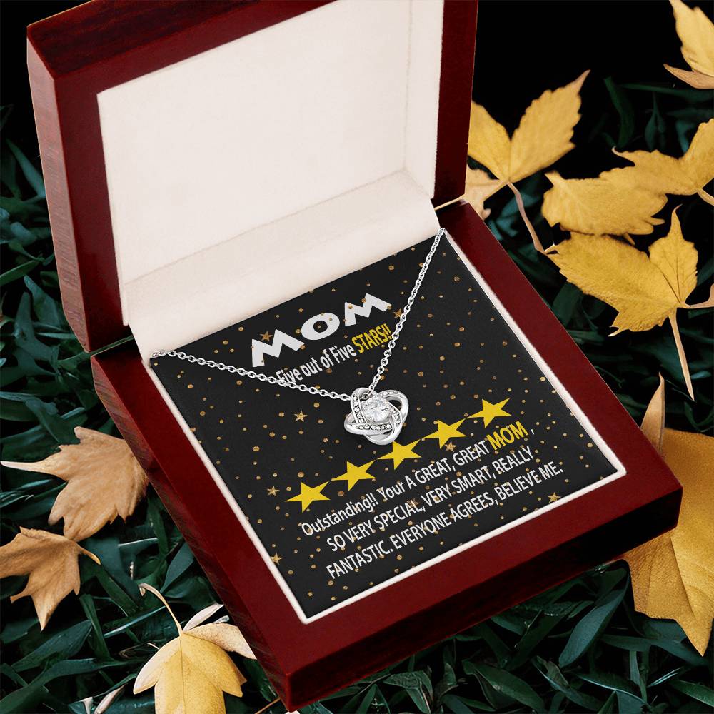 Humorous Gift For Mom Five Star Review For Mom Message Card Gift Necklace For Mom Funny Gift Necklace For Mom Birthday Mother's Day Gift Ne Love Knot Necklace