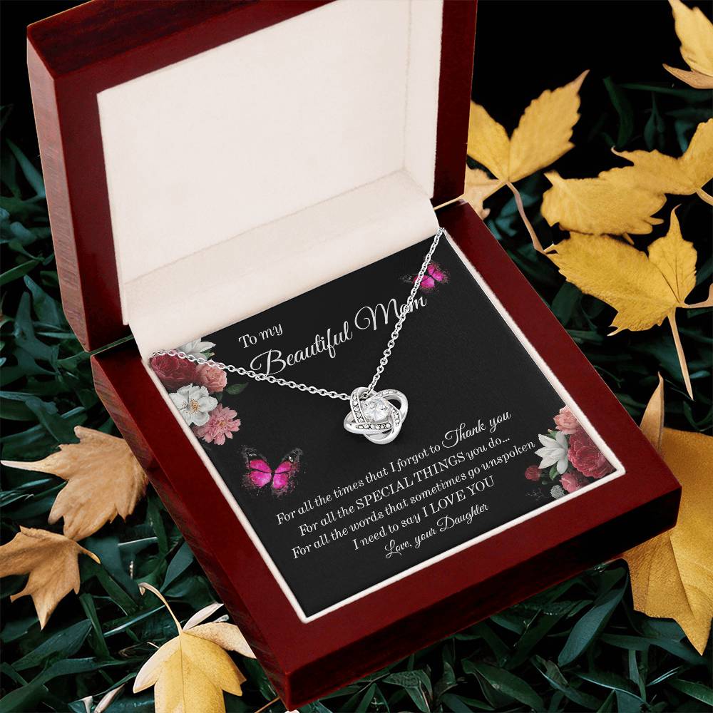 To My Beautiful Mom Necklace Sentimental Gift For Mom From Daughter Mom Birthday Gift Mother's Day Jewelry Gift Love Knot Necklace