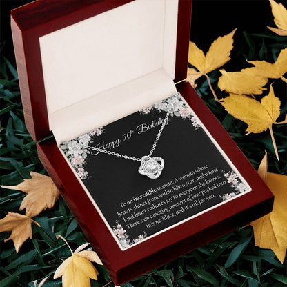Happy 50Th Birthday Gift For Her Sentimental Gift Birthday Jewelry Necklace Gift Box With Message Card Love Knot Necklace