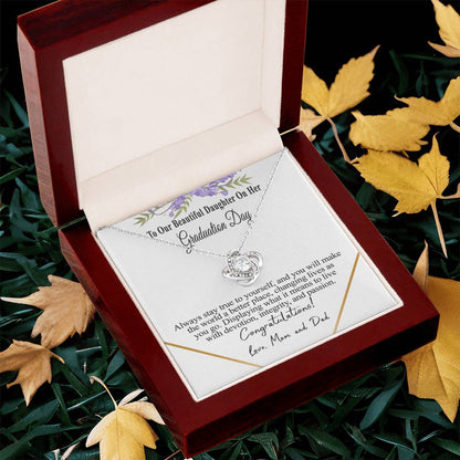 Graduation Gift Necklace For Daughter To Our Beautiful Daughter On Her Graduation Day Message Card Necklace For Daughter Gr(1) Love Knot Necklace