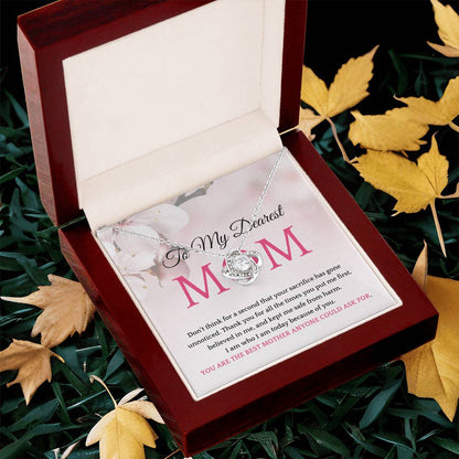 Thank You To My Dearest Mom Elegant Center Cz Love Knot Pendant Necklace Love Knot Necklace