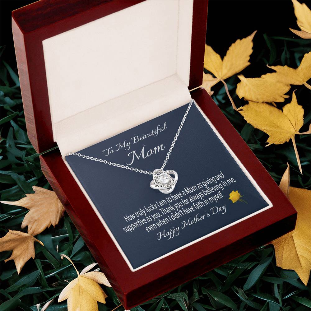To My Beautiful Mom Gift Necklace Mother's Day Message Card Necklace For Mom To Mom From Daughter Gift To Mom From Son Gift Ne Love Knot Necklace