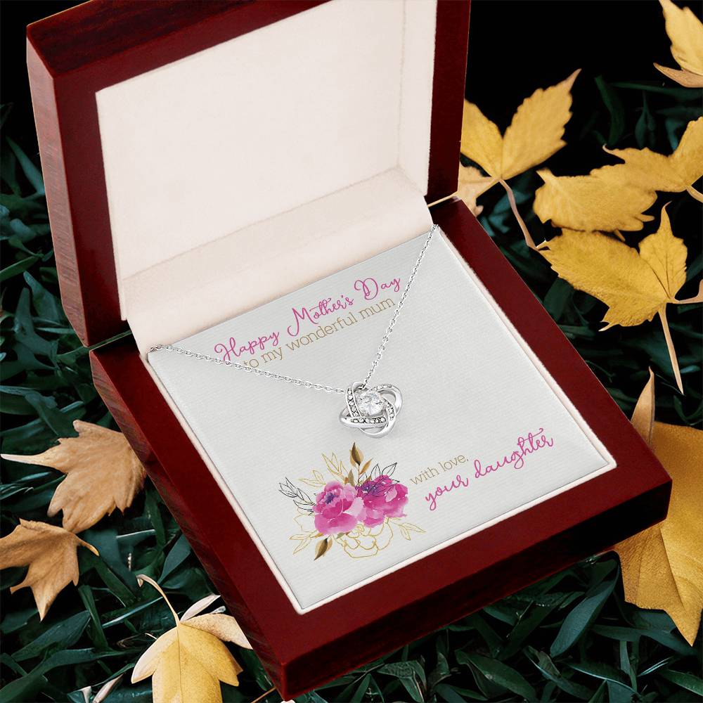 Mothers Day Gift To Mum From Daughter Love Knot Necklace White Gold Cubic Zirconia Mother's Day Gift Love Knot Necklace