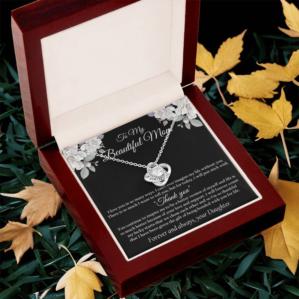 To My Beautiful Mom Necklace Thank You Mom Gift From Daughter Mother's Day Gift Mom Birthday Unique Love Knot Necklace