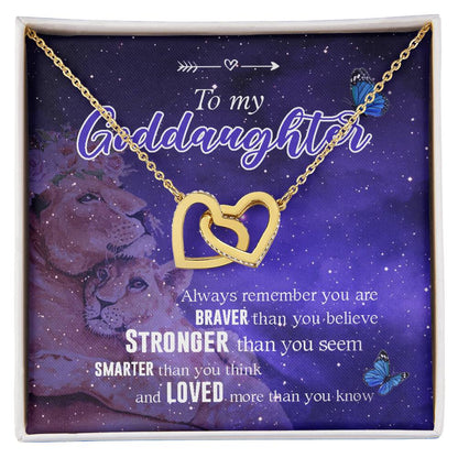 Godmother Goddaughter Gift Necklace Emotional Message Card Cute Lion Interlocking Hearts Necklace