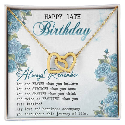 Happy 14Th Birthday Interlocking Hearts Necklace Message Card