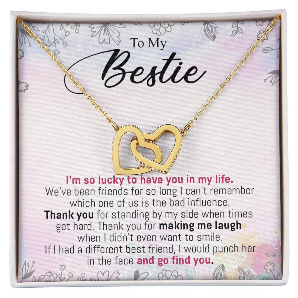 To My Bestie - I'M So Lucky To Have You In My Life Interlocking Hearts Necklace