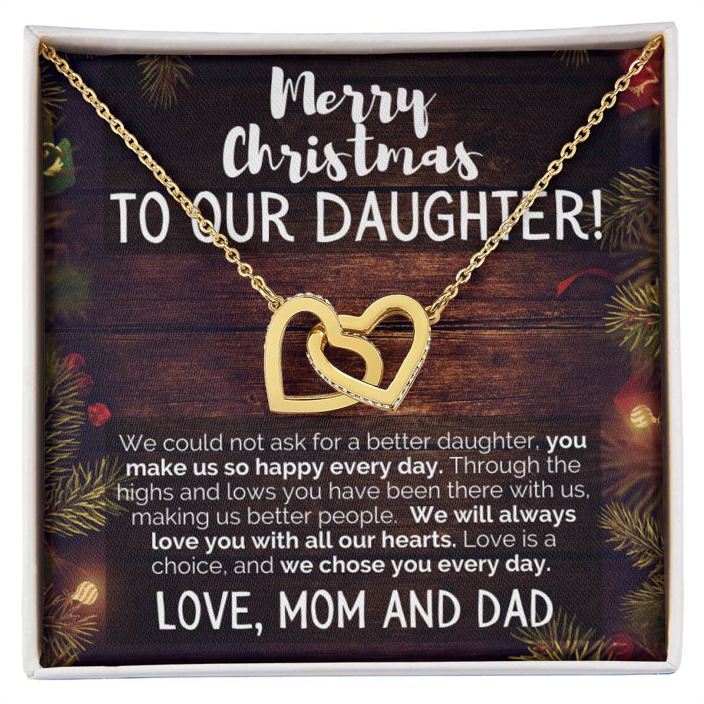 Merry Christmas To Our Daughter Love Mom And Dad Interlocking Hearts Necklace