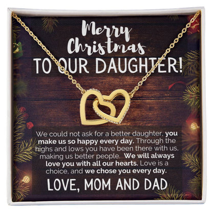 Merry Christmas To Our Daughter Love Mom And Dad Interlocking Hearts Necklace