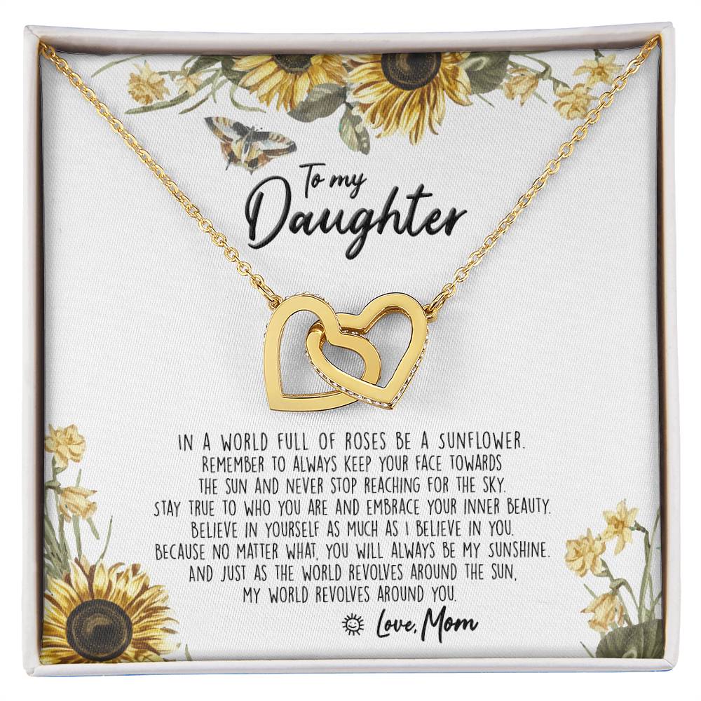To My Daughter - Be A Sunflower Necklace With Message Card Interlocking Hearts Necklace