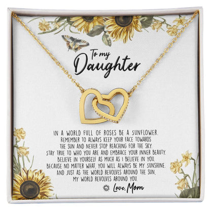 To My Daughter - Be A Sunflower Necklace With Message Card Interlocking Hearts Necklace