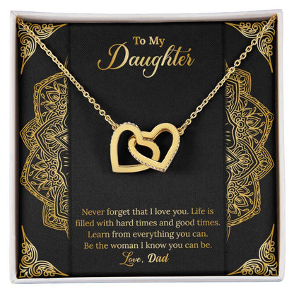 Never Forget That I Love You. Necklace. Two Hearts. Interlocking Hearts Necklace