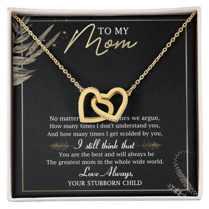To My Mom Interlocking Hearts Necklace Message Card