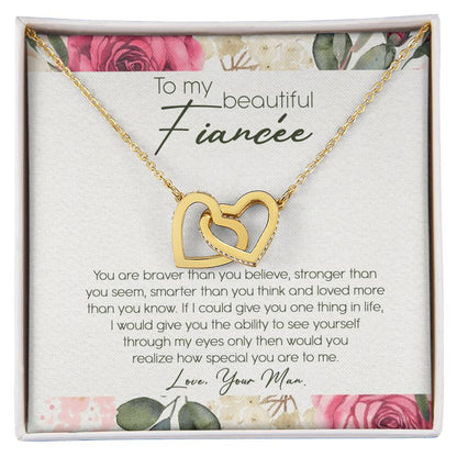 To My Beautiful Fiancé Interlocking Hearts Necklace Message Card