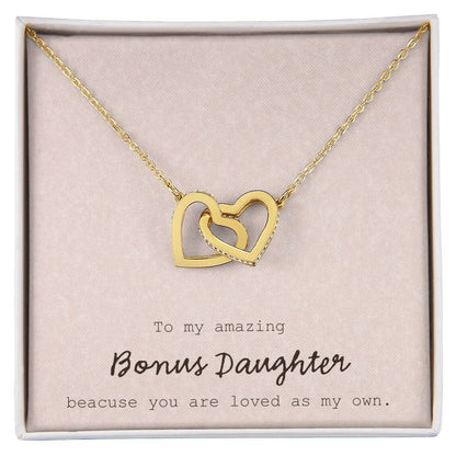 To My Amazing Bonus Daughter - Pink Interlocking Hearts Necklace