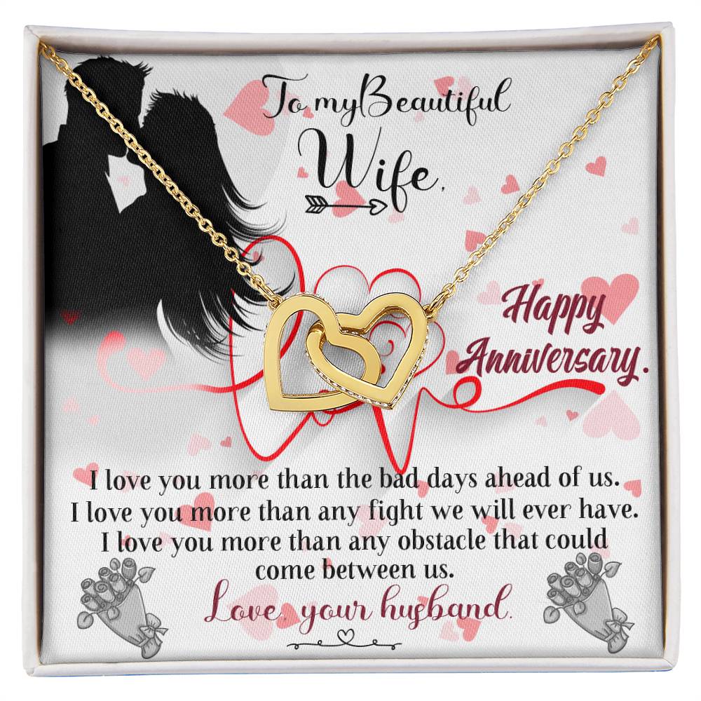 Love Birthday To My Beautiful Wife. Interlocking Hearts Necklace