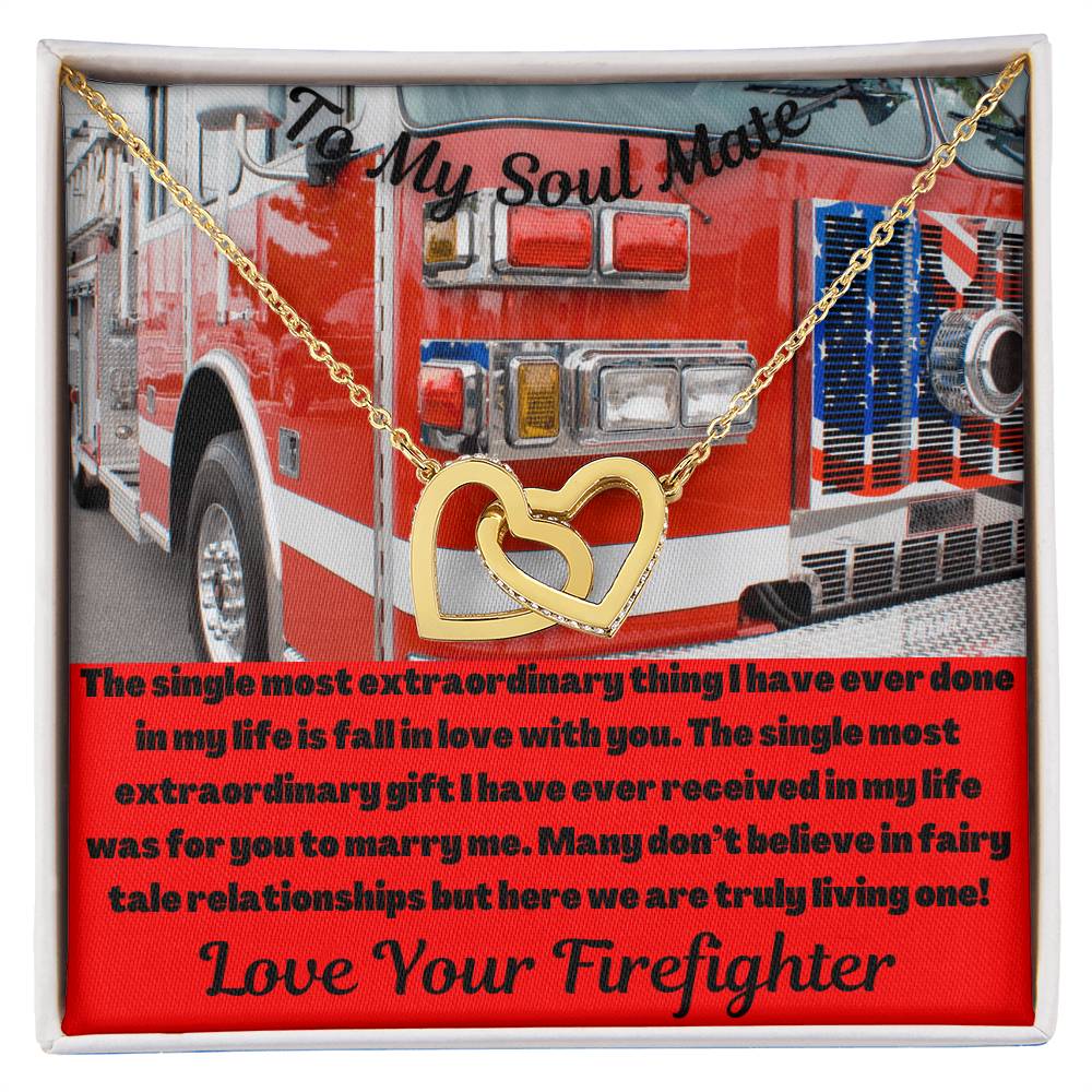 To My Soul Mate Firefighter Interlocking Hearts Necklace