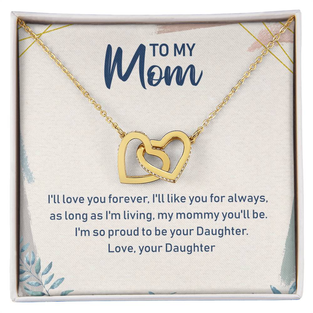 To My Mom Interlocking Hearts Necklace Message Card