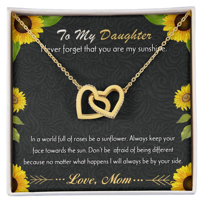 To My Daughter - Never Forget That You Are My Sunshine Interlocking Hearts Necklace